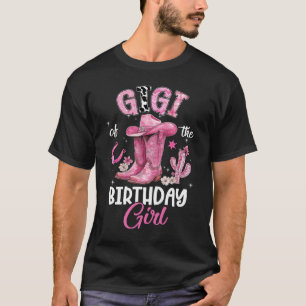 Gigi Of The Birthday Girl Pink Cowgirl Western Cow T-Shirt