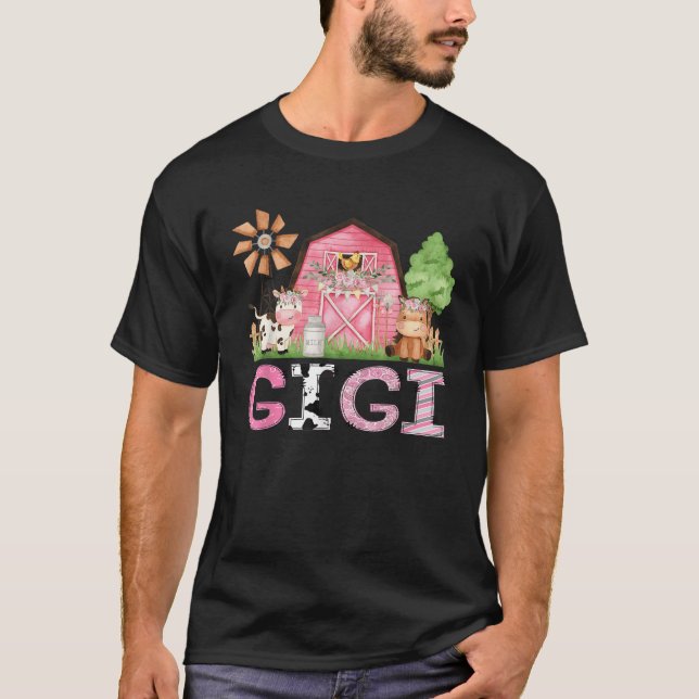 Gigi Pink Farm Animal Birthday Kids Matching Famil T-Shirt (Front)