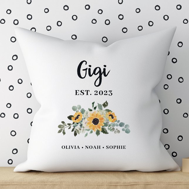 Gigi | Pretty Rustic Sunflower and Names Cushion (A pretty, elegant floral pillow for your Gigi)