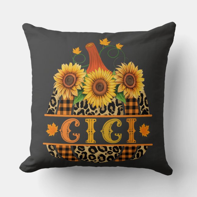 GiGi Pumpkin Leopard Print Sunflower Buffalo Plaid Cushion (Front)