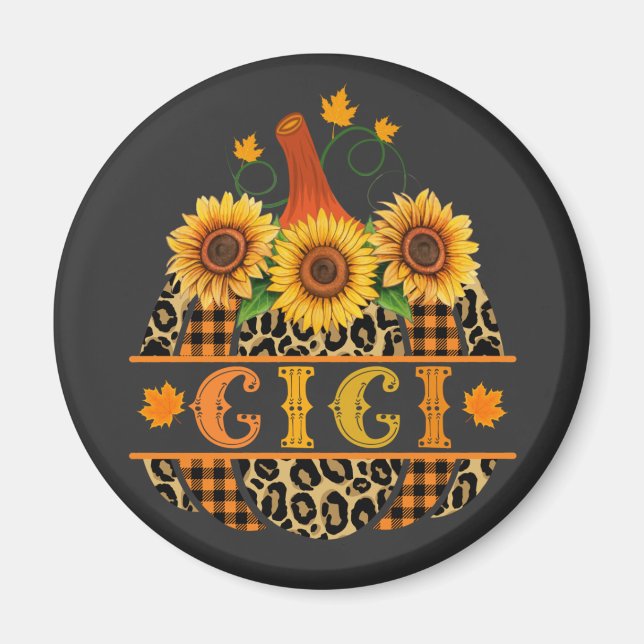 GiGi Pumpkin Leopard Print Sunflower Buffalo Plaid Magnet (Front)