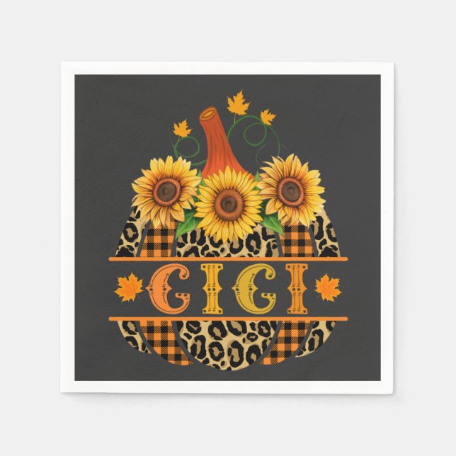 GiGi Pumpkin Leopard Print Sunflower Buffalo Plaid Napkin (Front)