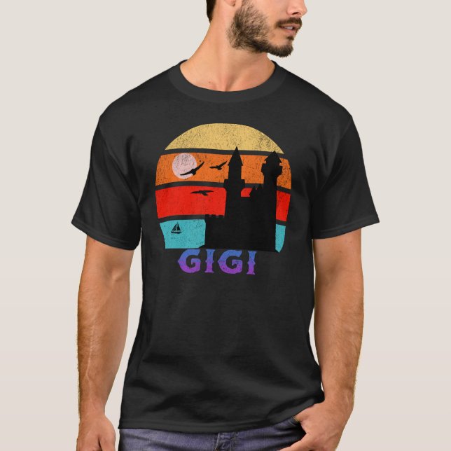Gigi Retro Sunset Ocean Grandfather T-Shirt (Front)