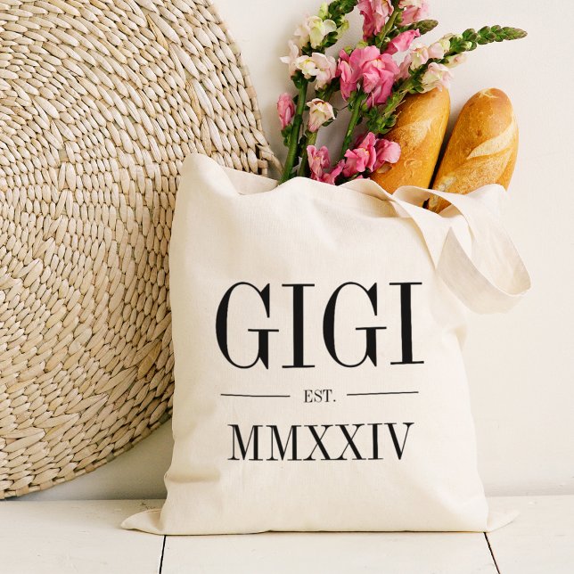 Gigi Roman Numeral Year Established Tote Bag (Creator Uploaded)