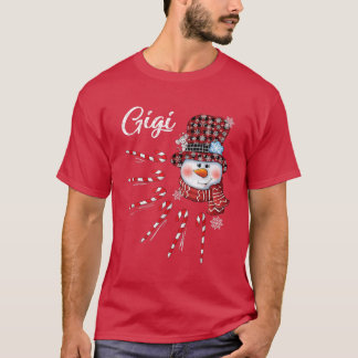 Gigi Snowman Candy Cane Christmas Red Plaid Hat  T-Shirt