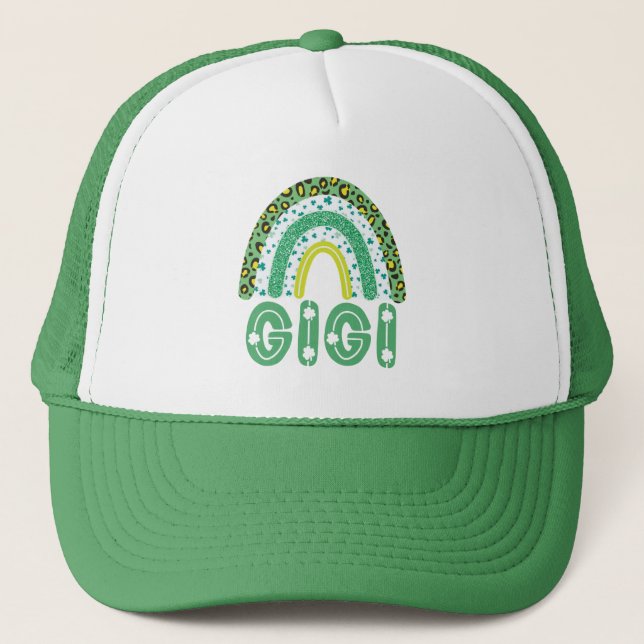 Gigi St Patricks Day Irish Grandmother Rainbow Trucker Hat (Front)