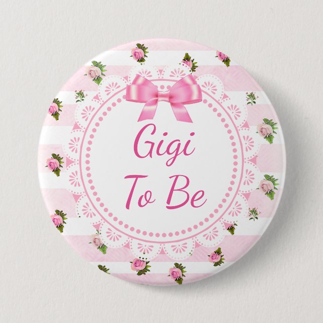 Gigi to Be Baby Shower Button Pink Roses (Front)