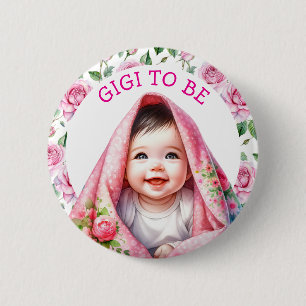 Gigi To Be   Floral Baby Shower 6 Cm Round Badge