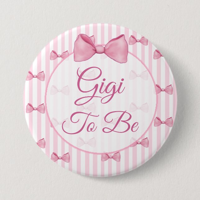 Gigi to be Pink Bow Baby Shower Button (Front)