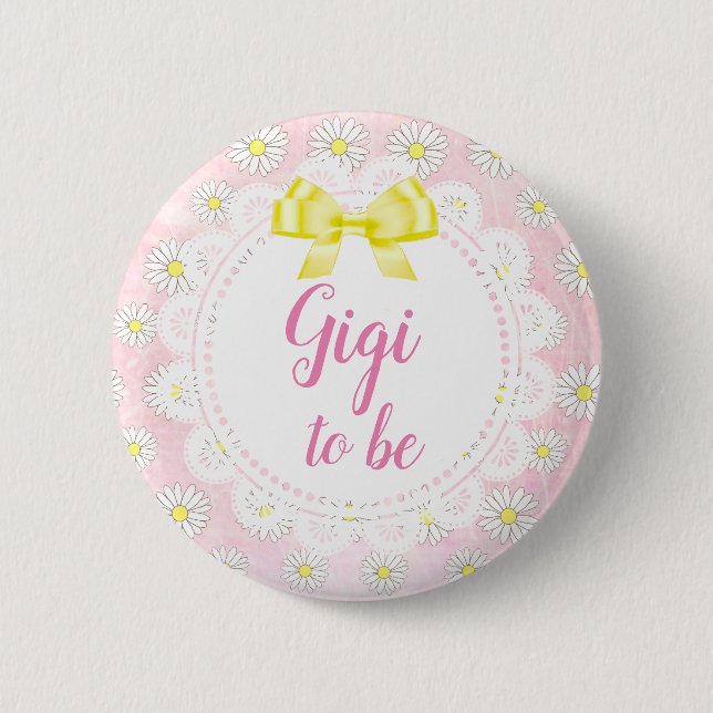 Gigi to be Pink Daisies Baby Shower Button (Front)