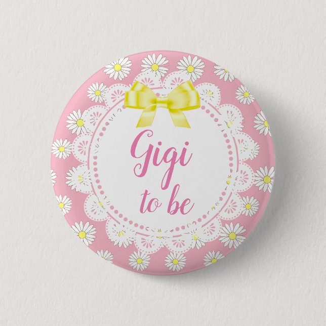 Gigi to be Pink Daisies Baby Shower Button (Front)