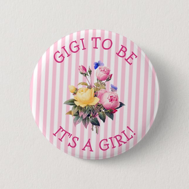 GIGI to be Pink Floral Baby Shower Button (Front)