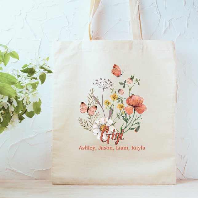 Gigi Wildflower Floral Personalised Custom  Tote Bag (Creator Uploaded)