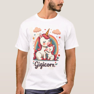 Gigicorn Vintage Unicorn Mum and Baby Rainbow Cute T-Shirt