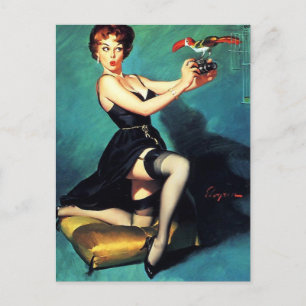 Gil Elvgren - Ruffled Feathers - Vintage pin up Postcard