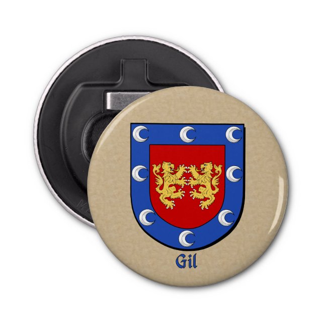 Gil Heraldic Arms on Parchment Style Back Bottle Opener (Front)