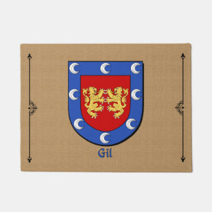 Gil Historical Shield on Burlap Style Background Doormat