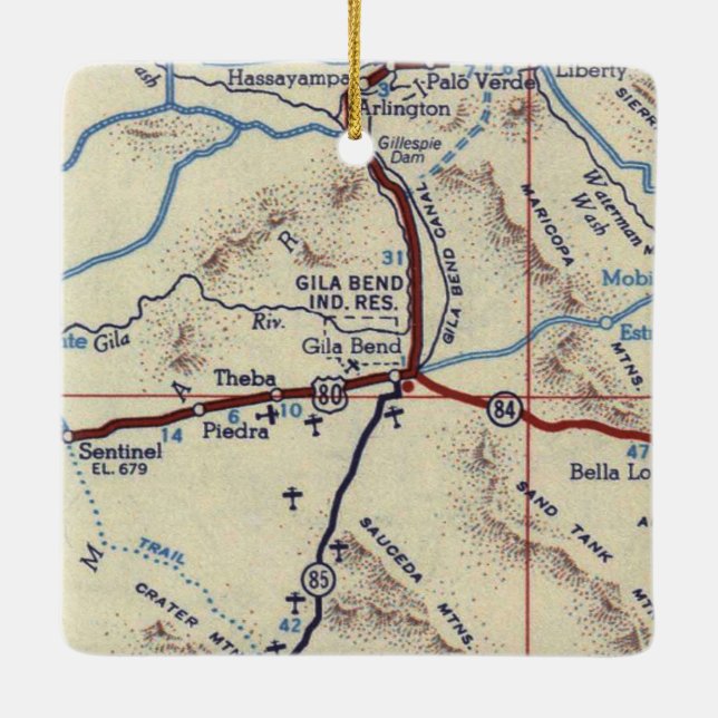 Gila Bend AZ Vintage Map Ceramic Ornament (Back)