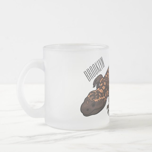 Gila monster cartoon illustration frosted glass coffee mug (Left)