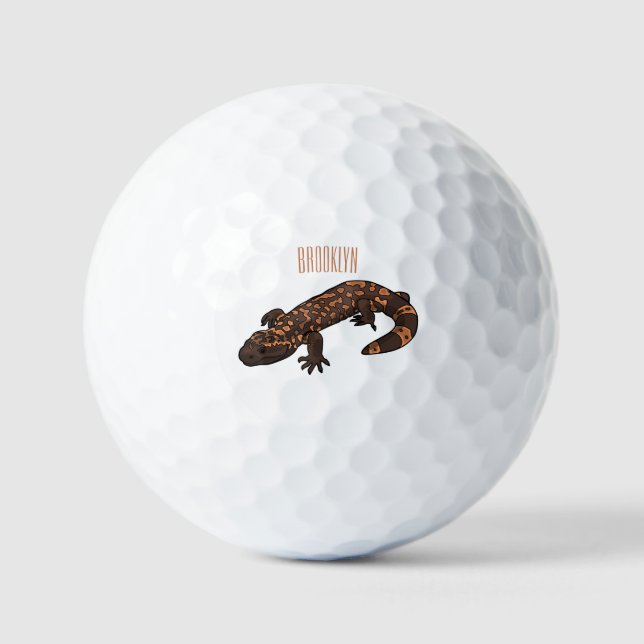 Gila monster cartoon illustration golf balls (Front)
