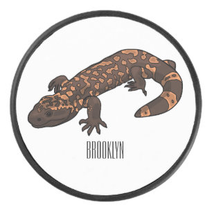 Gila monster cartoon illustration hockey puck