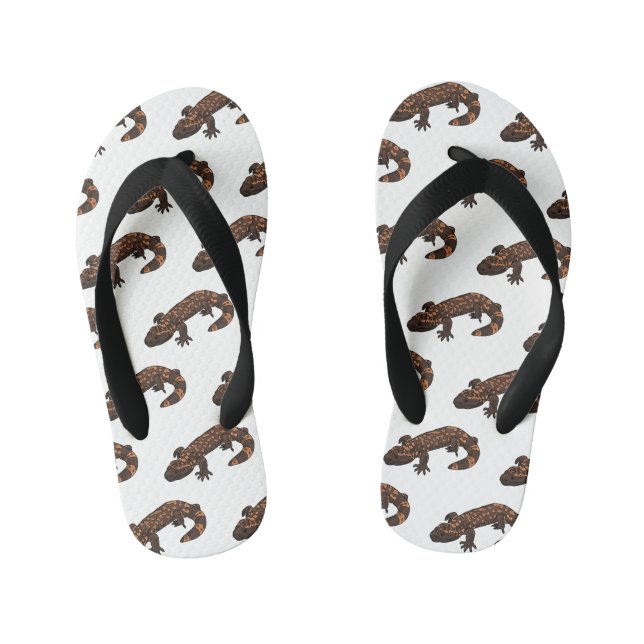 Gila monster cartoon illustration kid's flip flops (Footbed)