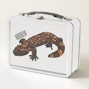 Gila monster cartoon illustration metal lunch box