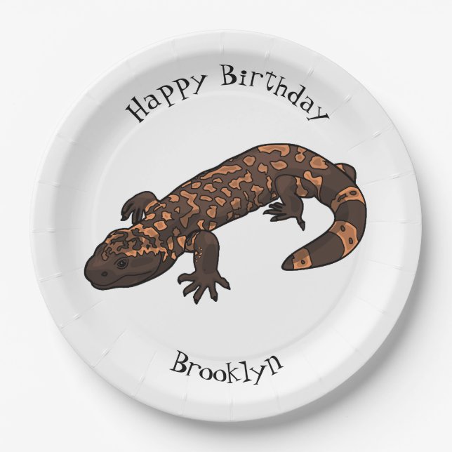 Gila monster cartoon illustration paper plate (Front)