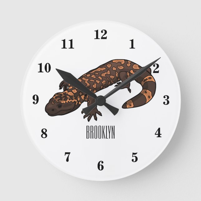 Gila monster cartoon illustration round clock (Front)