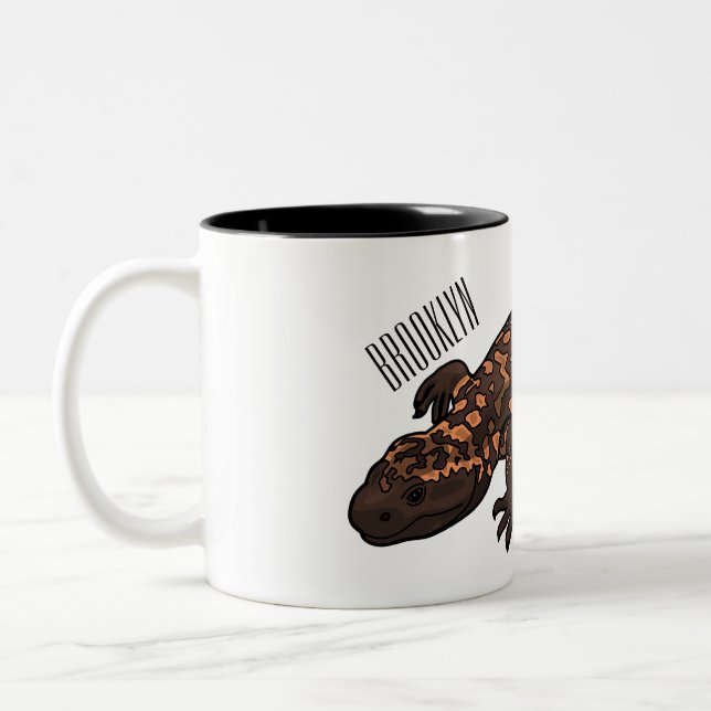 Gila monster cartoon illustration Two-Tone coffee mug (Left)