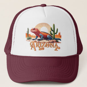 Gila Monster Lizard In Desert Labelled Arizona Trucker Hat