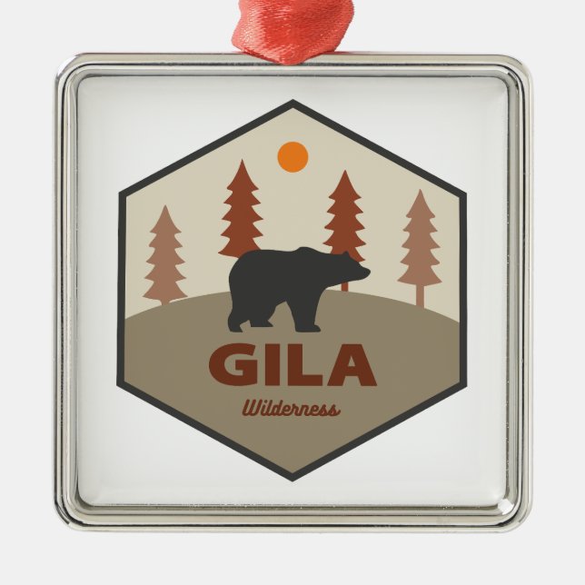 Gila Wilderness New Mexico Bear Metal Tree Decoration (Front)