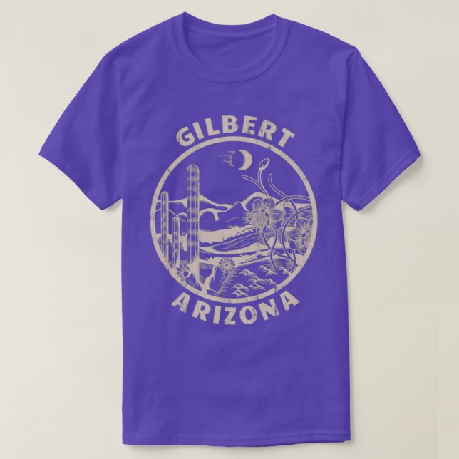Gilbert Arizona Linocut Distressed Desert Illustra T-Shirt (Design Front)