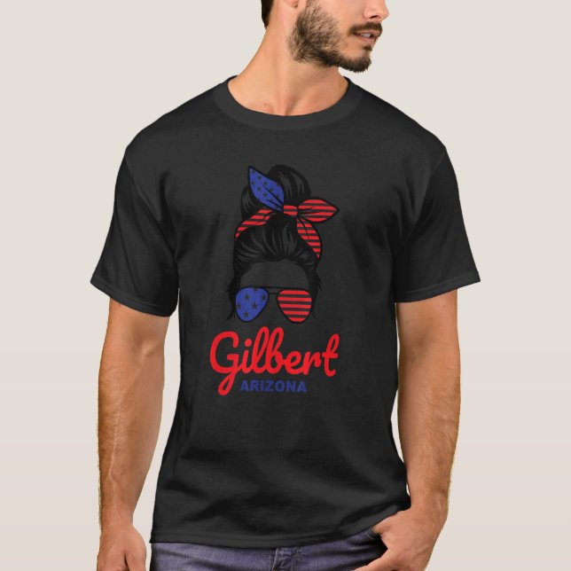 Gilbert Arizona Retro Messy Bun T-Shirt (Front)