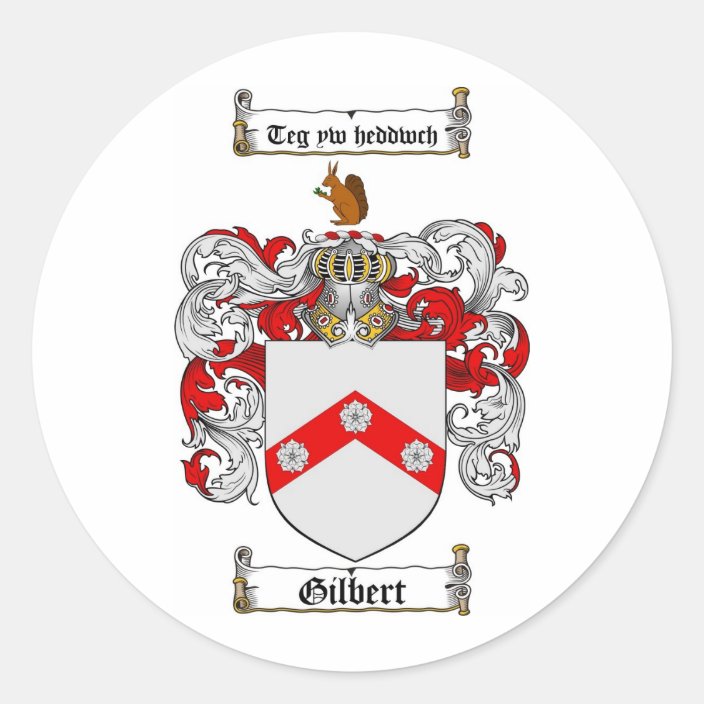 GILBERT FAMILY CREST GILBERT COAT OF ARMS CLASSIC ROUND STICKER
