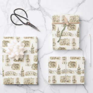 Gilded Age Architecture Buffalo NY Pen & Ink Wrapp Wrapping Paper Sheet