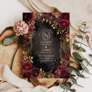 Gilded Antique Frame with Burgundy Blooms Invitation
