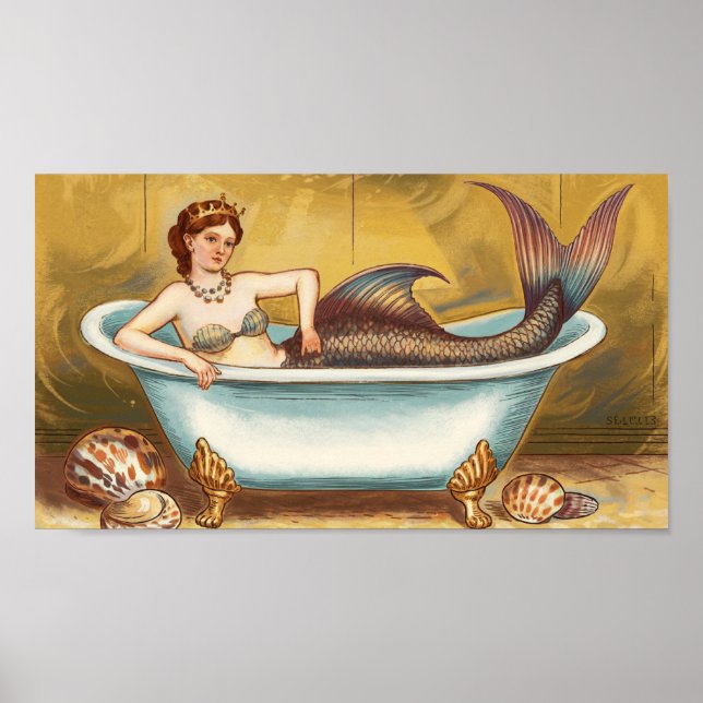 Gilded Antique Mermaid in Bath  Poster (Front)