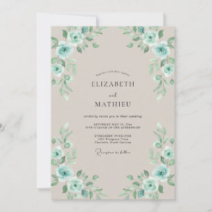 Gilded Aqua Seafoam Leaf Wedding Invitation