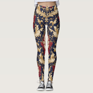 Gilded Art Nouveau Floral Damask Leggings