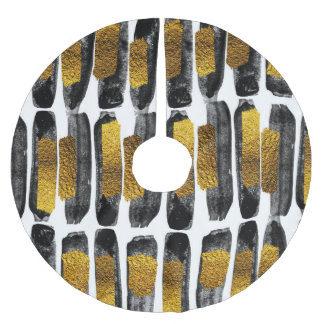 Gilded Artistry: Black & Gold Abstract Brushed Polyester Tree Skirt
