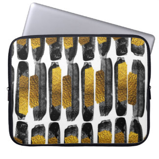 Gilded Artistry: Black & Gold Abstract Laptop Sleeve