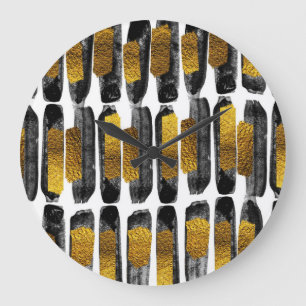 Gilded Artistry: Black & Gold Abstract Large Clock