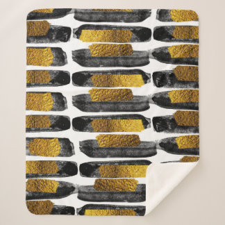 Gilded Artistry: Black & Gold Abstract Sherpa Blanket