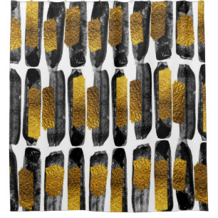 Gilded Artistry: Black & Gold Abstract Shower Curtain