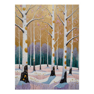 Gilded Aspen Grove: A Winter’s Dream Poster