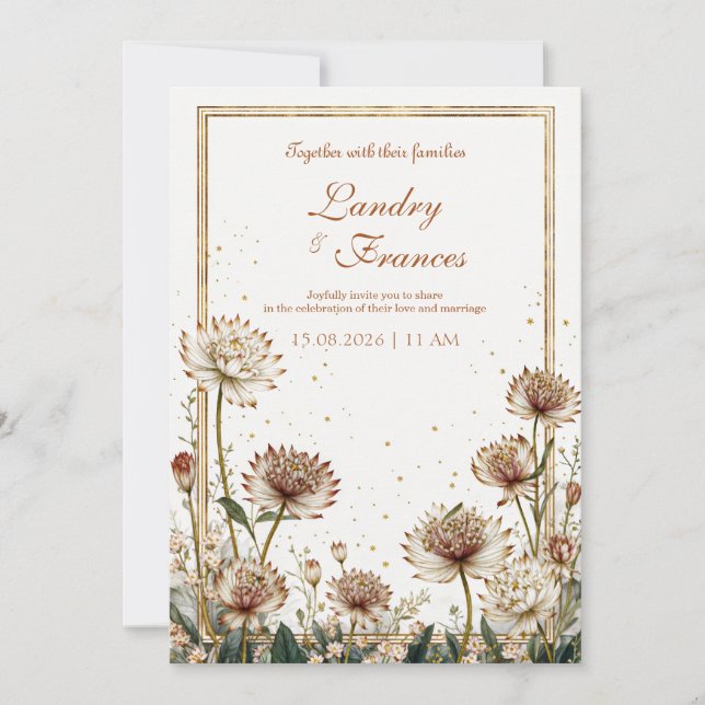 Gilded Astrantia Botanical Cream Wedding Invitation (Front)
