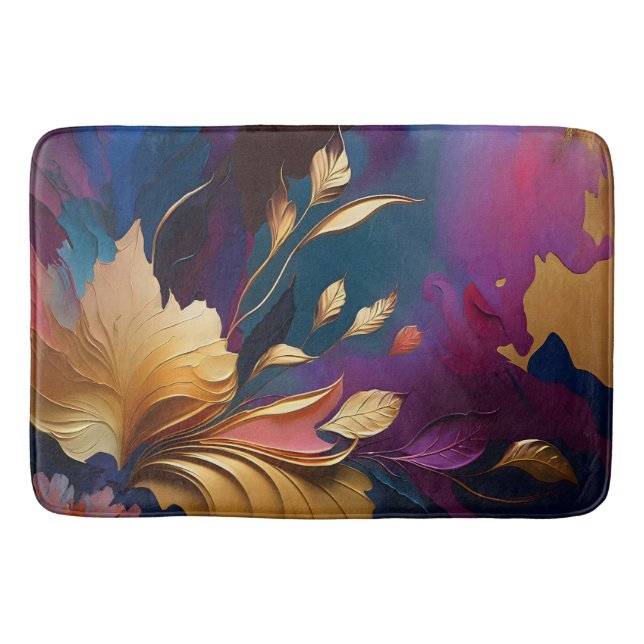 Gilded Bloom – Abstract Floral Composition Bath Mat (Front)