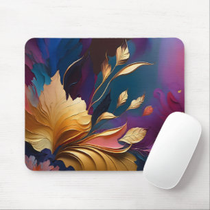 Gilded Bloom – Abstract Floral Composition Mouse Mat