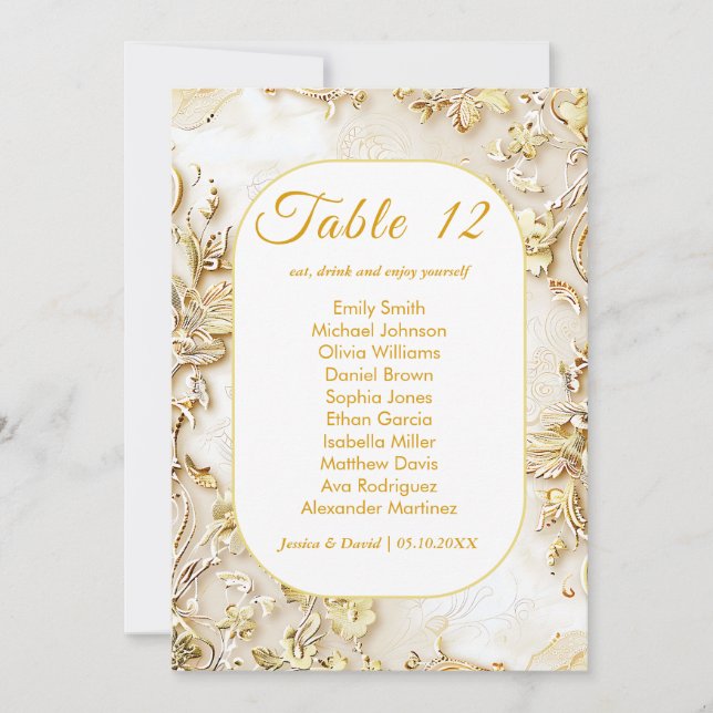 Gilded Bloom Classic Wedding Seating Card (Front)